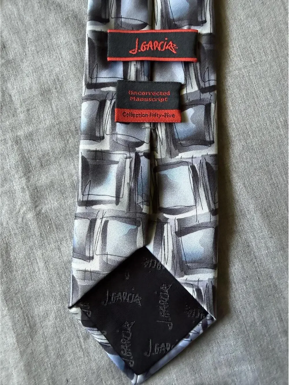 J. Garcia Mens Tie Uncorrected Manuscript Collection 55 Grey Blue 3.5'x 58'